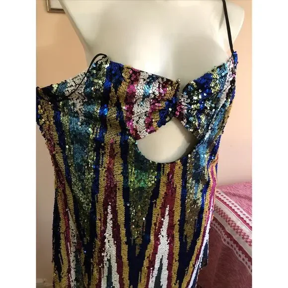 NWT Nasty Gal Size 18 Sequin Strappy Bodycon Mini Dress Peekaboo Multicolor - Picture 2 of 10